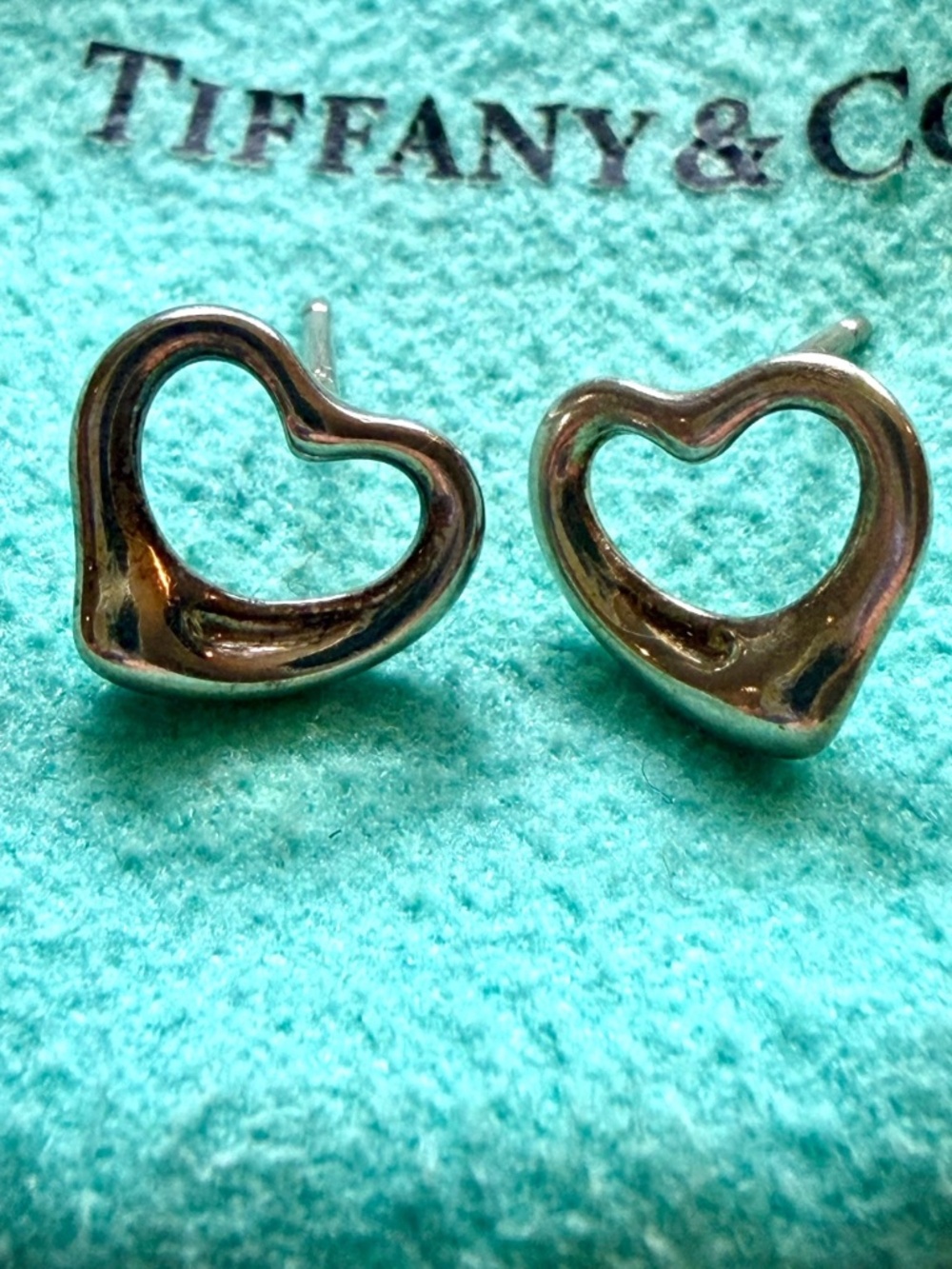 Tiffany & Co Elsa Peretti Open Heart Sterling Silver Stud Earrings Vintage